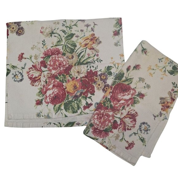 Ralph Lauren Floral Hand Towels Match Set Pair Designer Bath Spring Flowers - Picture 1 of 7